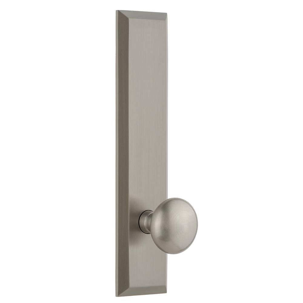 Grandeur by Nostalgic Warehouse FAVFAV Fifth Avenue Tall Plate Dummy with Fifth Avenue Knob in Satin Nickel